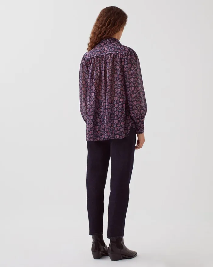 Women LongSleeve Silky Shirt Indienne Navy Comptoir Des Cotonniers Blouses and Shirts and Tops