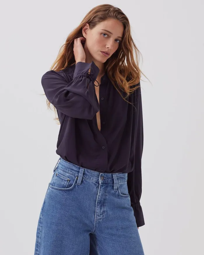 Women LongSleeve Silky Shirt Night Sky Comptoir Des Cotonniers Blouses and Shirts and Tops