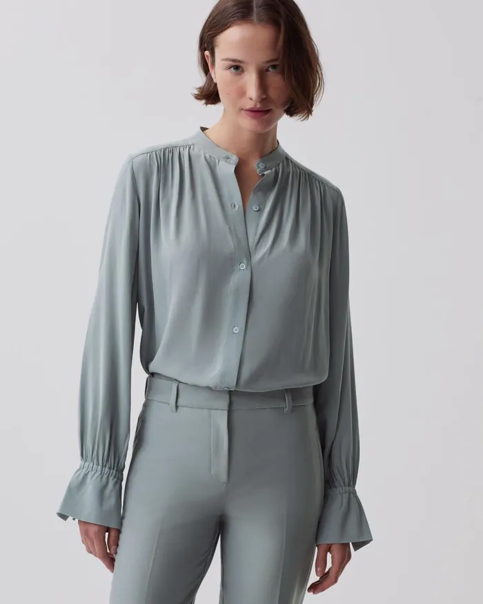 Women LongSleeve Silky Shirt Slate Blue Comptoir Des Cotonniers Blouses and Shirts and Tops Women LongSleeve Silky Shirt Slate Blue Comptoir Des Cotonniers Blouses and Shirts and Tops