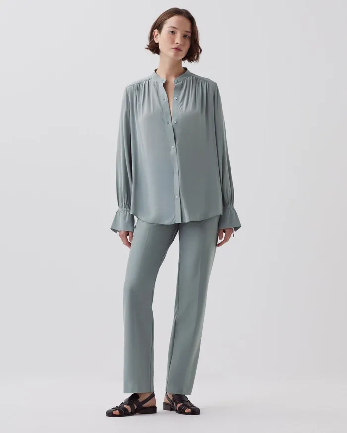 Women LongSleeve Silky Shirt Slate Blue Comptoir Des Cotonniers Blouses and Shirts and Tops Women LongSleeve Silky Shirt Slate Blue Comptoir Des Cotonniers Blouses and Shirts and Tops