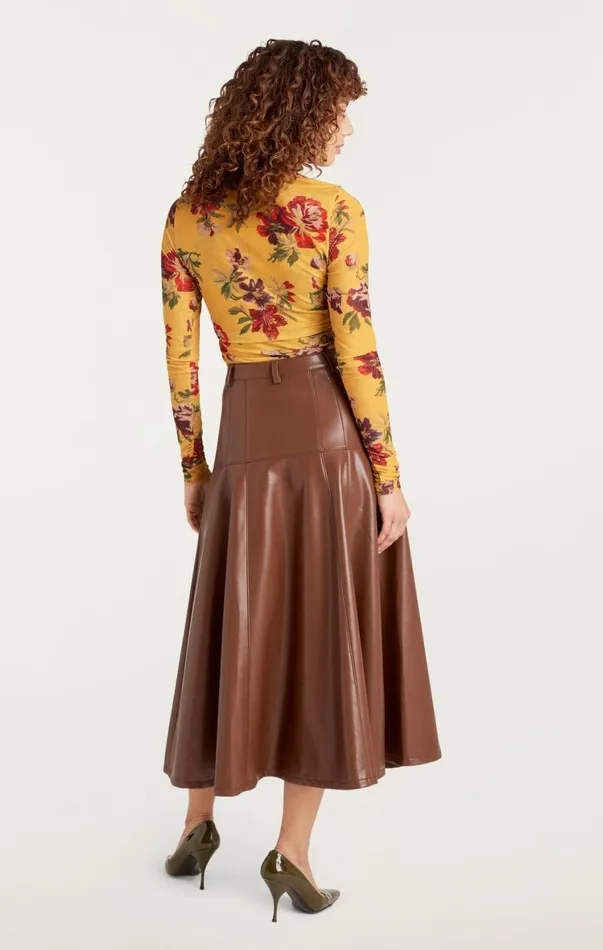 Women Long Sleeve Tops Cinq Sept Brigitte Floral Shirred Mesh Turtleneck Deep Gold Multi