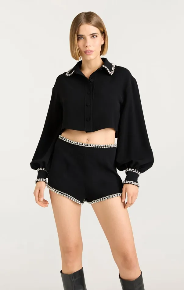 Women Long Sleeve Tops Cinq Sept Cropped Juneve Top Black
