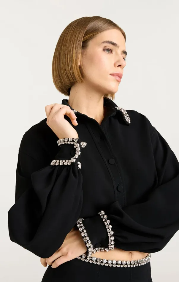 Women Long Sleeve Tops Cinq Sept Cropped Juneve Top Black