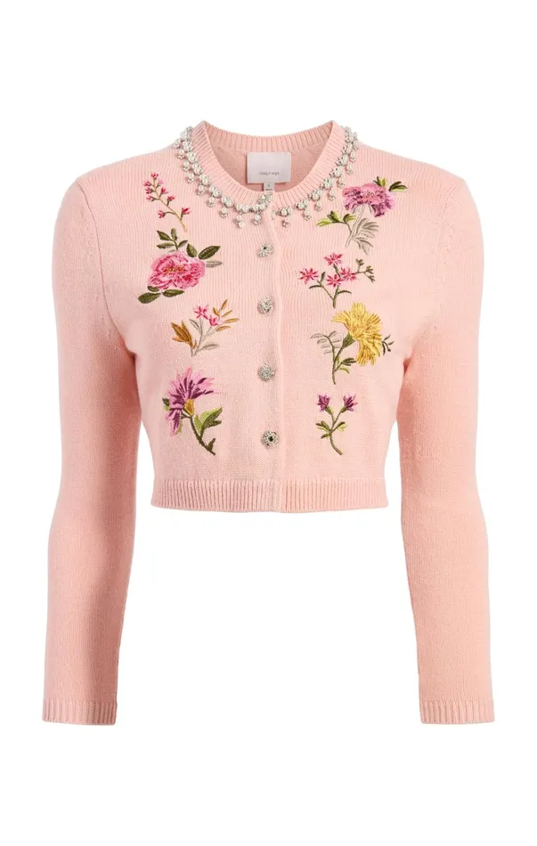 Women Long Sleeve Tops Cinq Sept Isolde Embroidered Cardigan Soft Pink Multi