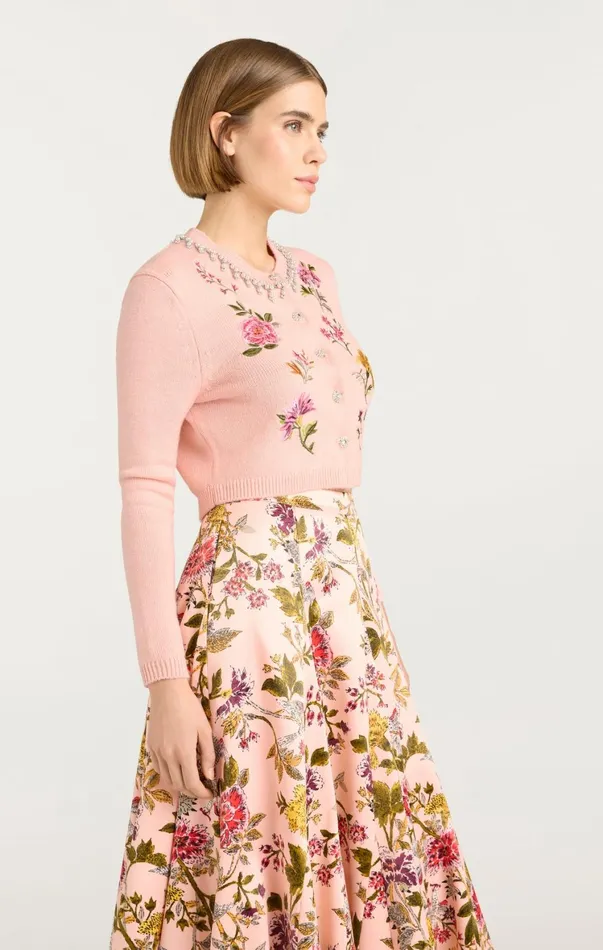 Women Long Sleeve Tops Cinq Sept Isolde Embroidered Cardigan Soft Pink Multi