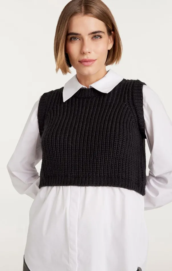 Women Long Sleeve Tops Cinq Sept Mara Shaker Pullover Black