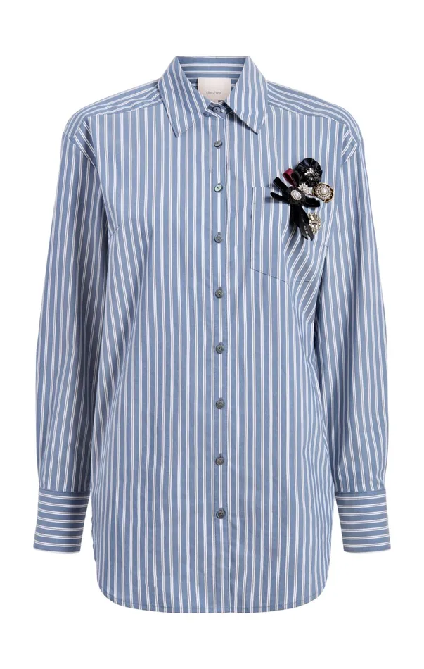 Women Long Sleeve Tops Cinq Sept Wren Shirt Sabrina Stripe Astro Blue Multi