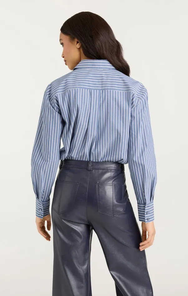 Women Long Sleeve Tops Cinq Sept Wren Shirt Sabrina Stripe Astro Blue Multi