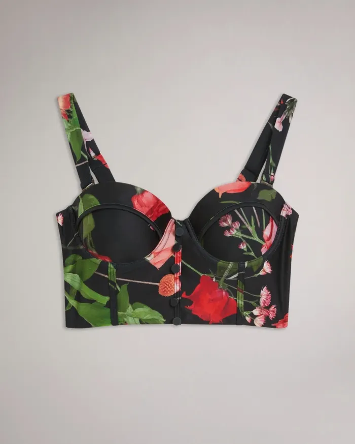 Women LUSIYE 8211 Printed Longline Bikini Top Black Ted Baker Swimwear and Beachwear