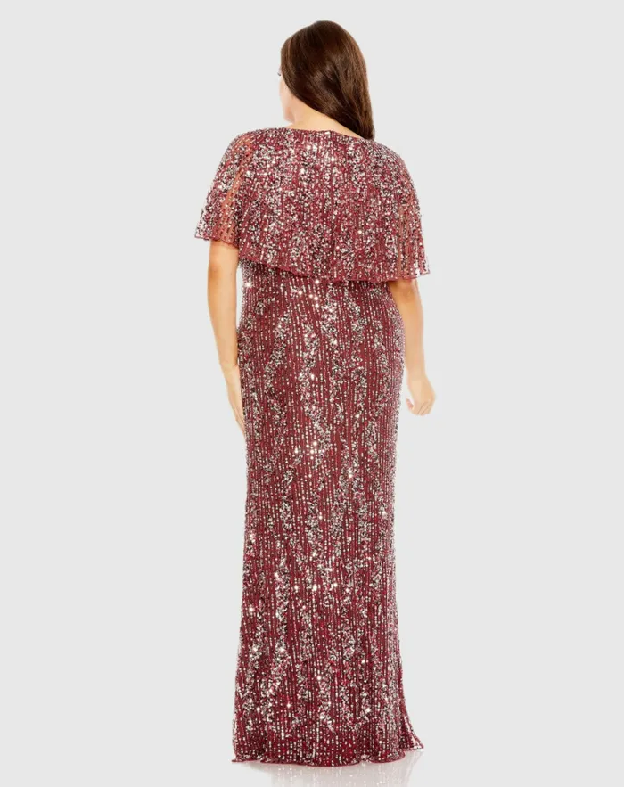 Women Mac Duggal High Neck Column Dress with Cape Mulberry Plus Size Dresses