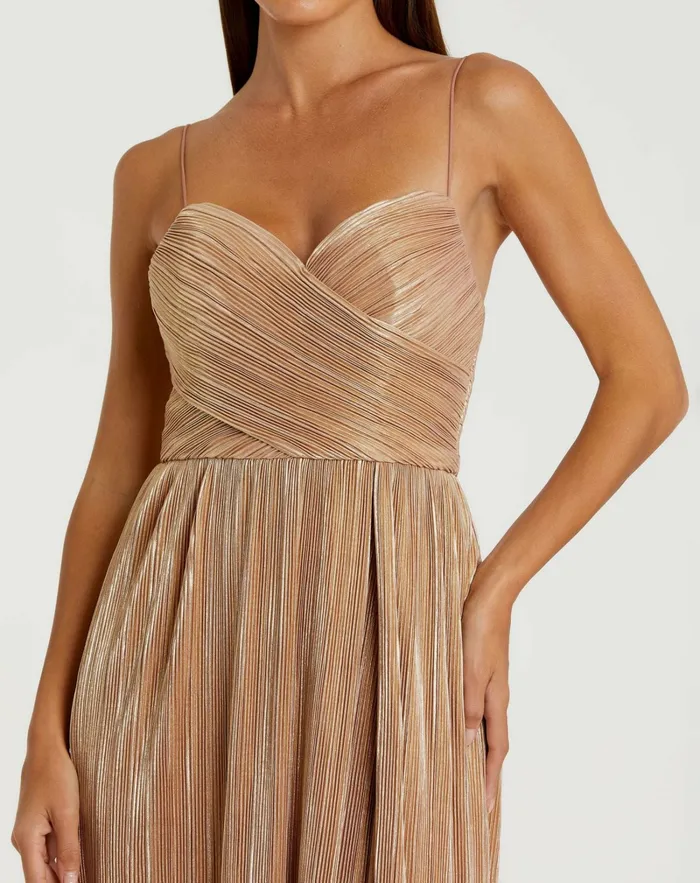 Women Mac Duggal Metallic Ruched A Line Gown Gold Best Sellers