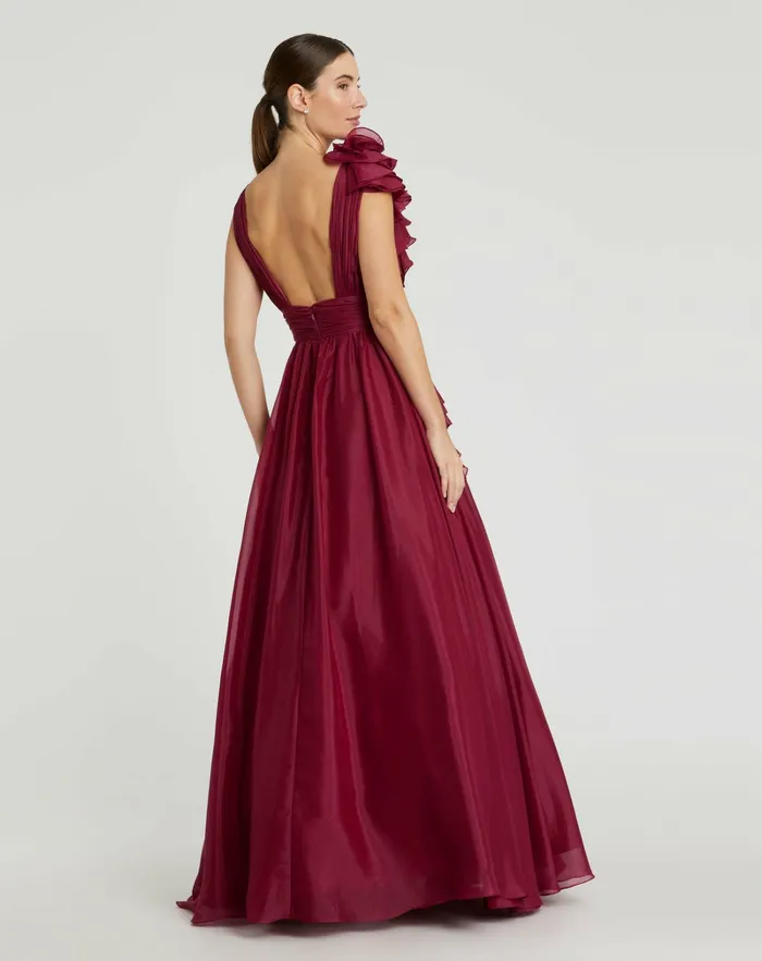 Women Mac Duggal Ruffle Detailed Evening Dress Wine Best Sellers