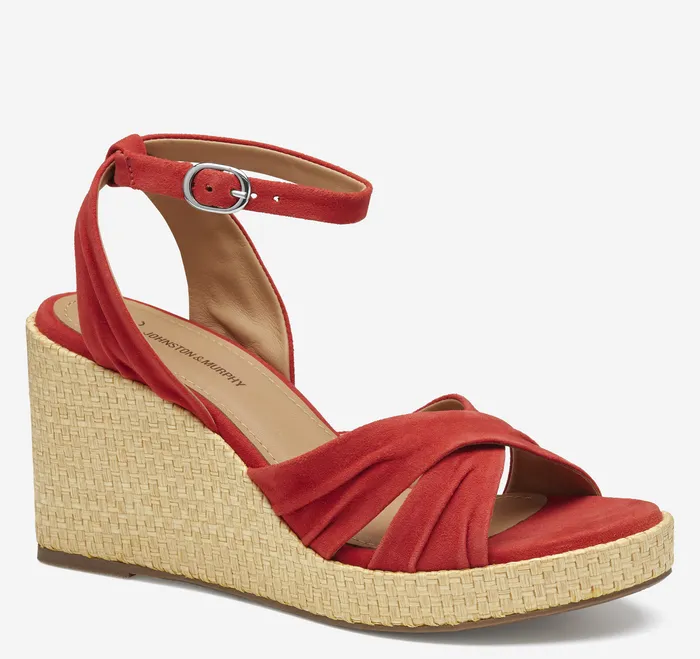 Women Marcia CrossBand Sandal Red Kid Suede Women8217s Shoes Johnston and Murphy