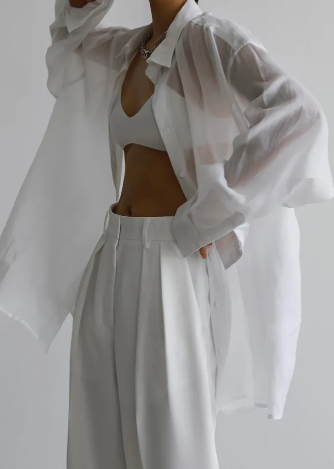 Women Marlow Oversized Linen Shirt 8211 White The Frankie Shop Tops