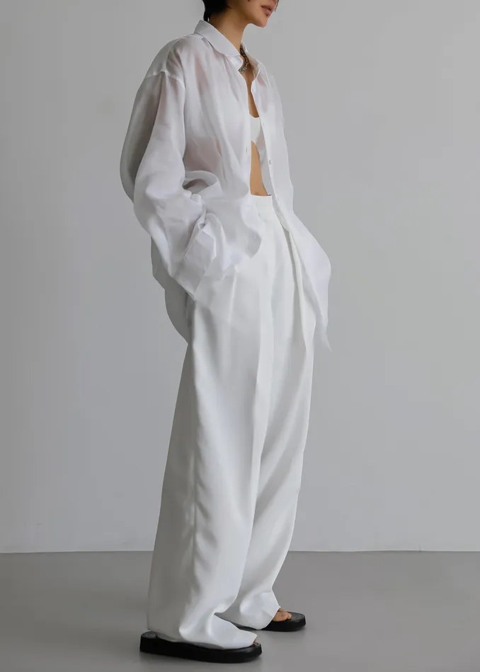 Women Marlow Oversized Linen Shirt 8211 White The Frankie Shop Tops