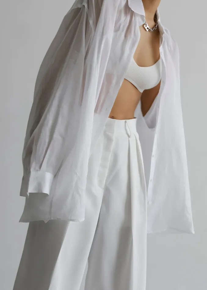 Women Marlow Oversized Linen Shirt 8211 White The Frankie Shop Tops