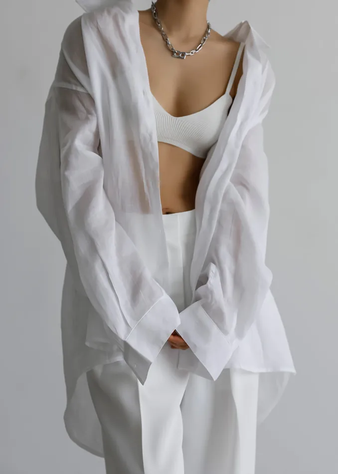 Women Marlow Oversized Linen Shirt 8211 White The Frankie Shop Tops