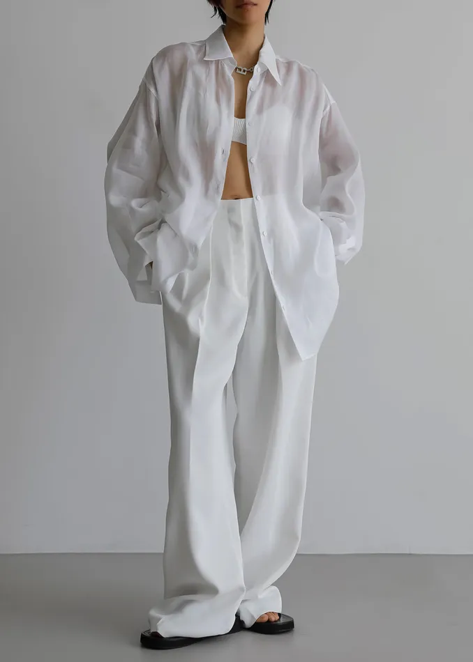 Women Marlow Oversized Linen Shirt 8211 White The Frankie Shop Tops