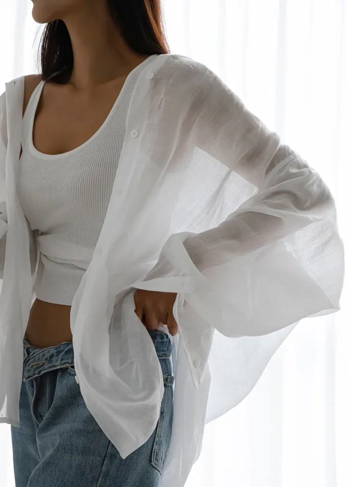 Women Marlow Oversized Linen Shirt 8211 White The Frankie Shop Tops