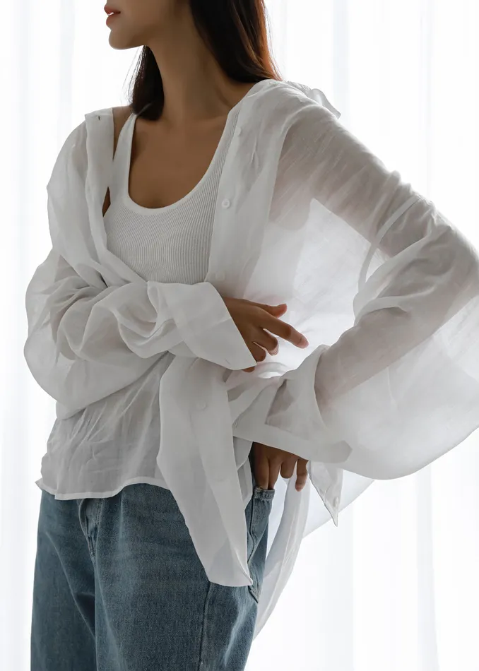 Women Marlow Oversized Linen Shirt 8211 White The Frankie Shop Tops