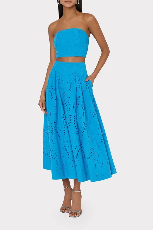 Women Matching Sets Milly Butterfly Eyelet Strapless Crop Top Blue Women Matching Sets Milly Butterfly Eyelet Strapless Crop Top Blue