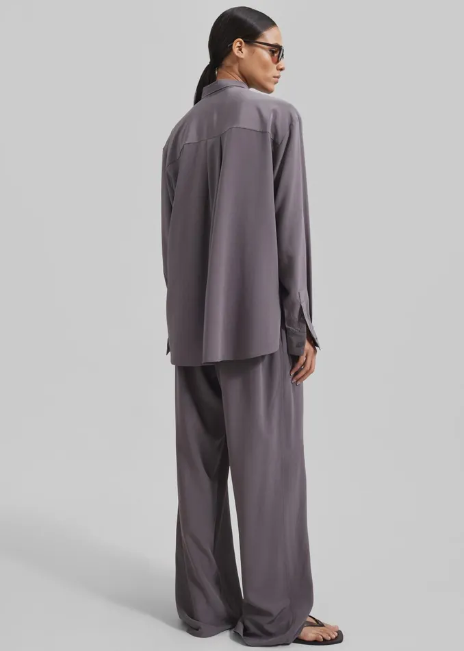 Women Matteau Long Sleeve Silk Shirt 8211 Slate The Frankie Shop Tops