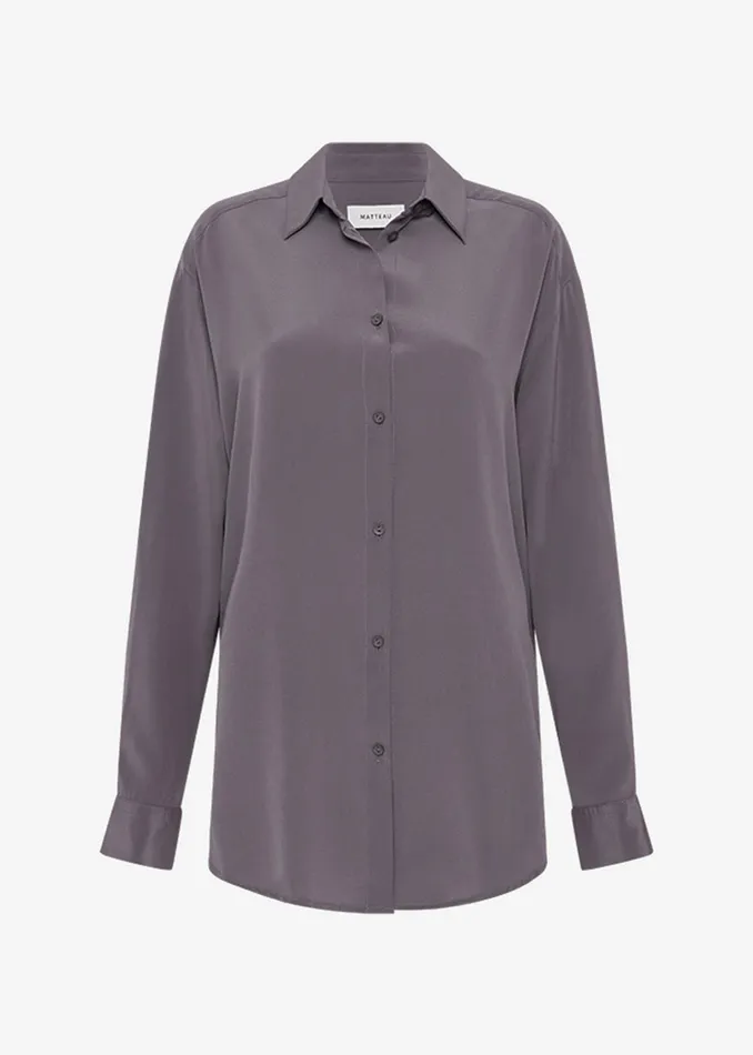 Women Matteau Long Sleeve Silk Shirt 8211 Slate The Frankie Shop Tops