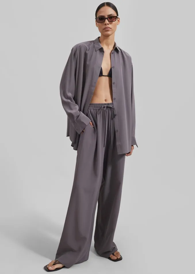 Women Matteau Long Sleeve Silk Shirt 8211 Slate The Frankie Shop Tops