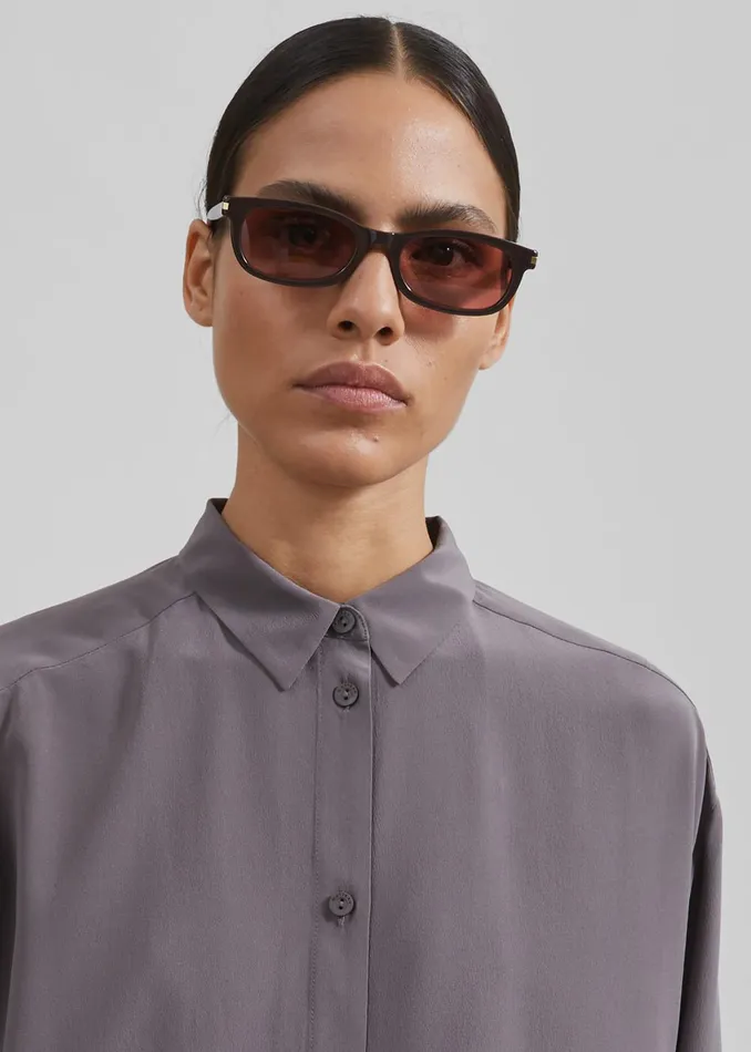 Women Matteau Long Sleeve Silk Shirt 8211 Slate The Frankie Shop Tops