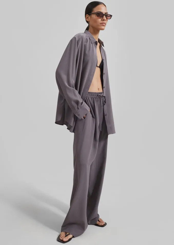 Women Matteau Long Sleeve Silk Shirt 8211 Slate The Frankie Shop Tops