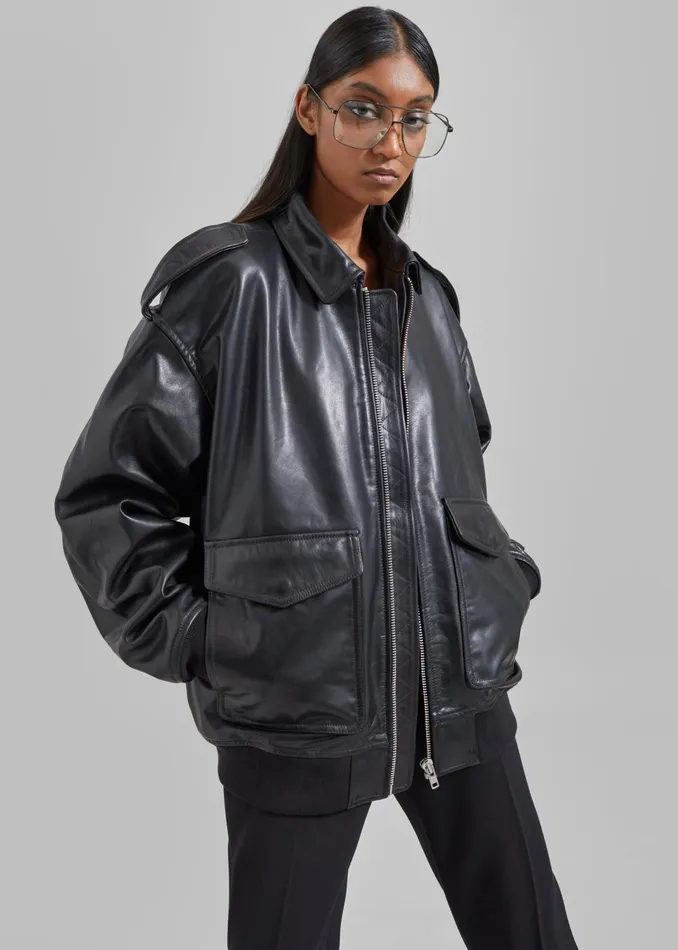 WomenMen Viper Leather Jacket 8211 Black The Frankie Shop Outerwear