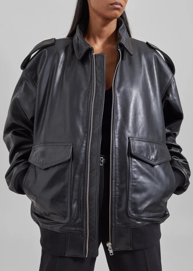 WomenMen Viper Leather Jacket 8211 Black The Frankie Shop Outerwear