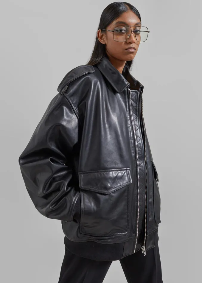 WomenMen Viper Leather Jacket 8211 Black The Frankie Shop Outerwear