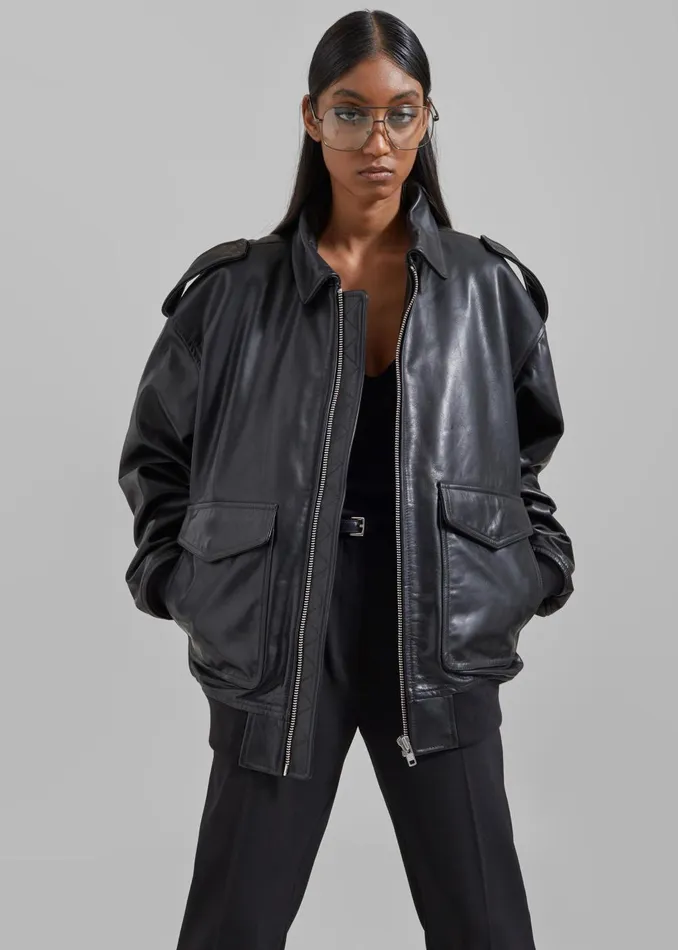 WomenMen Viper Leather Jacket 8211 Black The Frankie Shop Outerwear