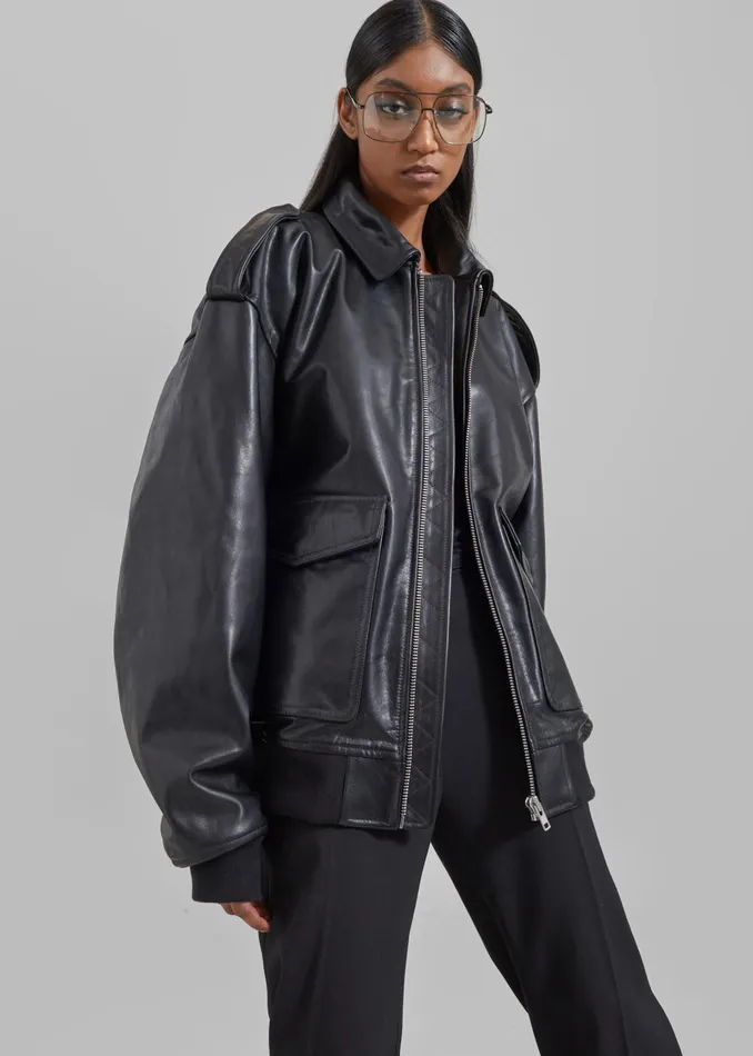 WomenMen Viper Leather Jacket 8211 Black The Frankie Shop Outerwear