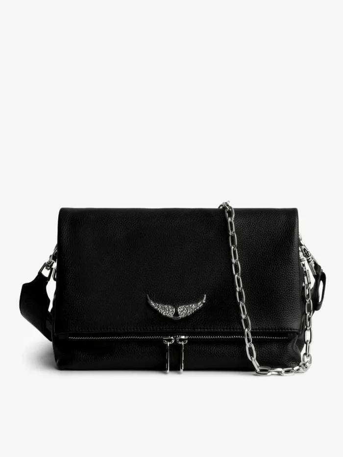 WomenMen Zadig and Voltaire Shoulder Bags Swing Your Wings Rocky Bag Noir Silver