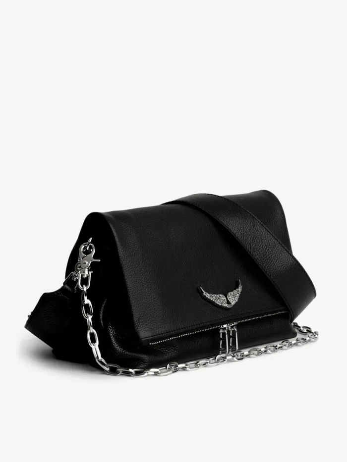 WomenMen Zadig and Voltaire Shoulder Bags Swing Your Wings Rocky Bag Noir Silver WomenMen Zadig and Voltaire Shoulder Bags Swing Your Wings Rocky Bag Noir Silver