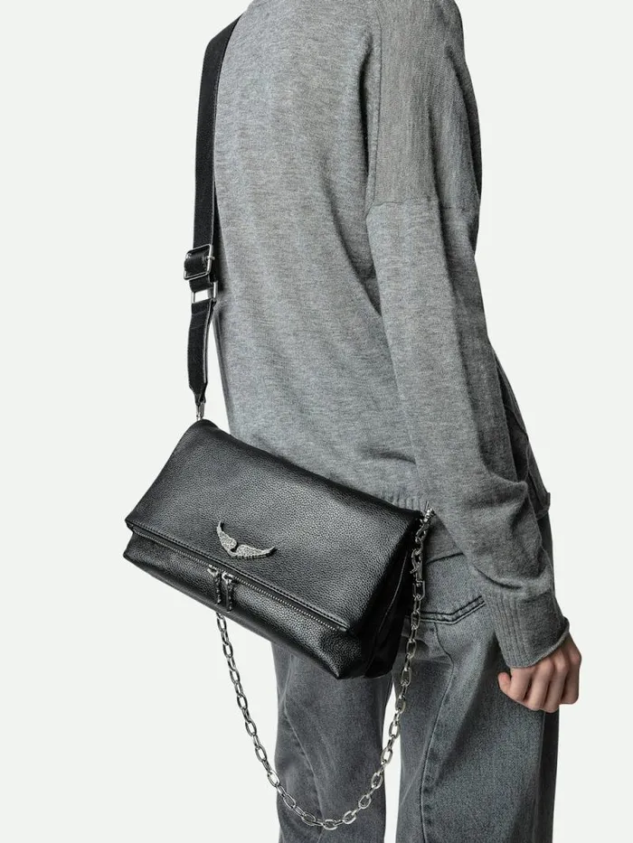 WomenMen Zadig and Voltaire Shoulder Bags Swing Your Wings Rocky Bag Noir Silver WomenMen Zadig and Voltaire Shoulder Bags Swing Your Wings Rocky Bag Noir Silver