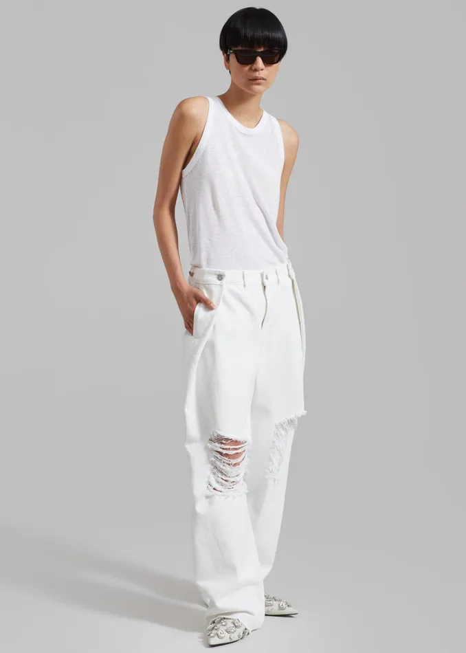 Women Mercer Ripped Jeans 8211 White The Frankie Shop Bottoms