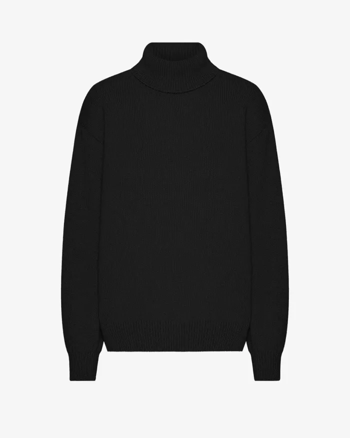 Women Merino Wool Turtleneck Deep Black Colorful Standard Knit Sweaters