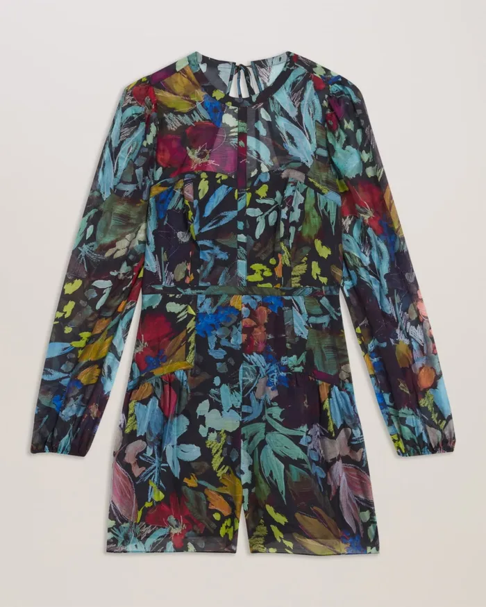 Women METAYA 8211 Floral Print Long Sleeve Playsuit Black Ted Baker Trousers and Shorts