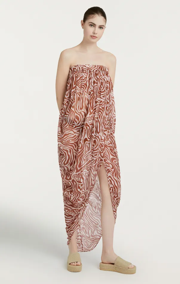 Women Midi Cinq Sept Woodblock Zebra Libbie Coverup Sequoiaivory