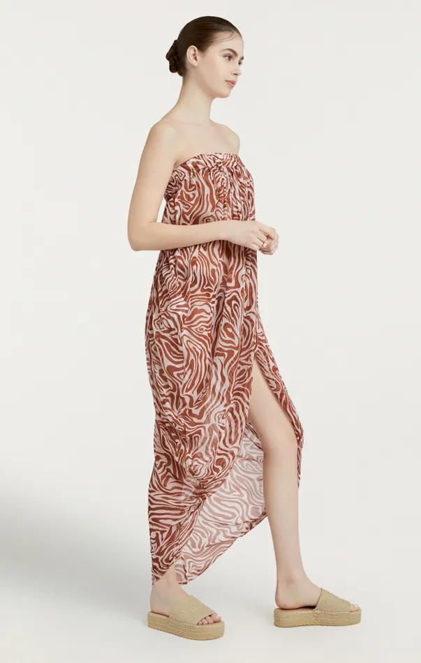 Women Midi Cinq Sept Woodblock Zebra Libbie Coverup Sequoiaivory