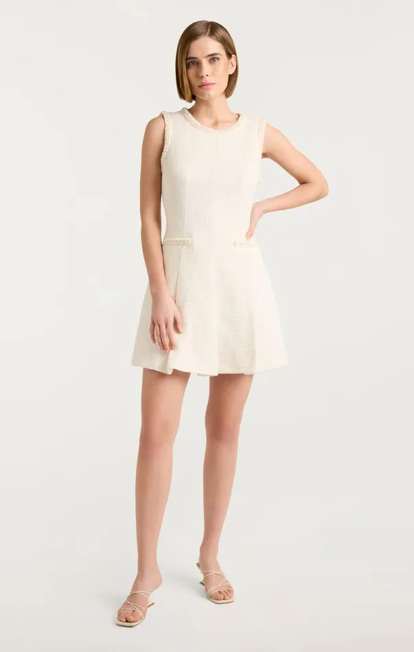Women Mini Cinq Sept Pearl Sleeveless Nova Dress Ivory