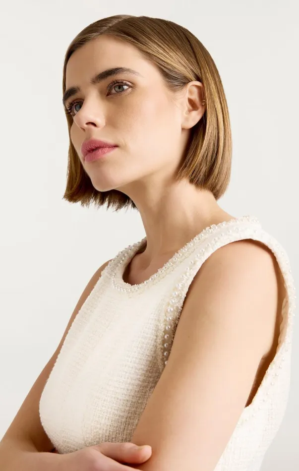 Women Mini Cinq Sept Pearl Sleeveless Nova Dress Ivory