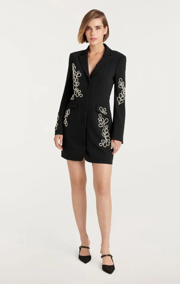Women Mini Cinq Sept Rhinestone Paisley Long Sleeve Joel Dress Black