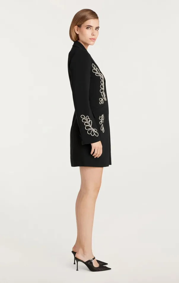 Women Mini Cinq Sept Rhinestone Paisley Long Sleeve Joel Dress Black
