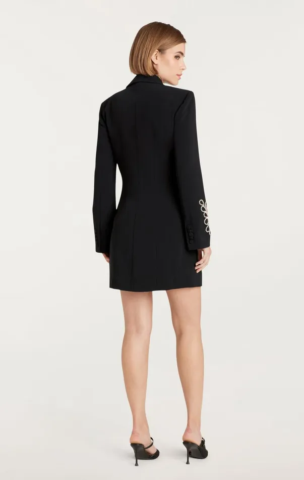 Women Mini Cinq Sept Rhinestone Paisley Long Sleeve Joel Dress Black
