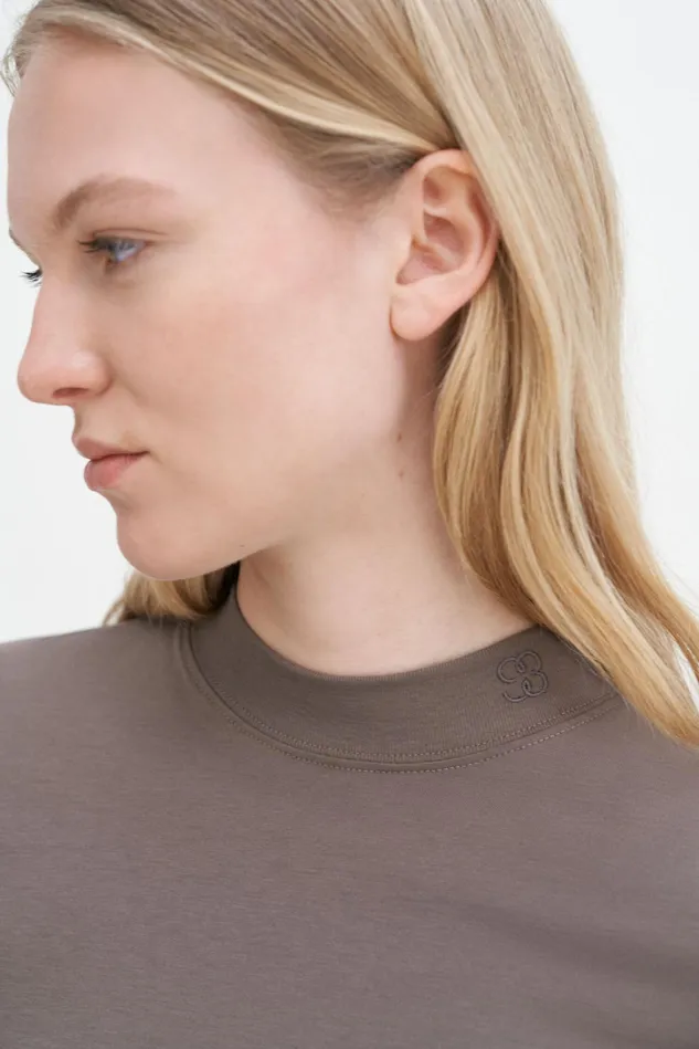 Women Mock Neck Tee Driftwood Filippa K Tops