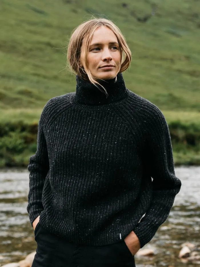 Women Mora Roll Neck Knit Jumper Raven Black Finisterre Knitwear